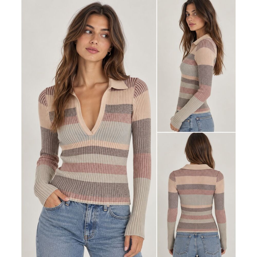 INTERMIX Reversed Stripe Knit Sweater Small